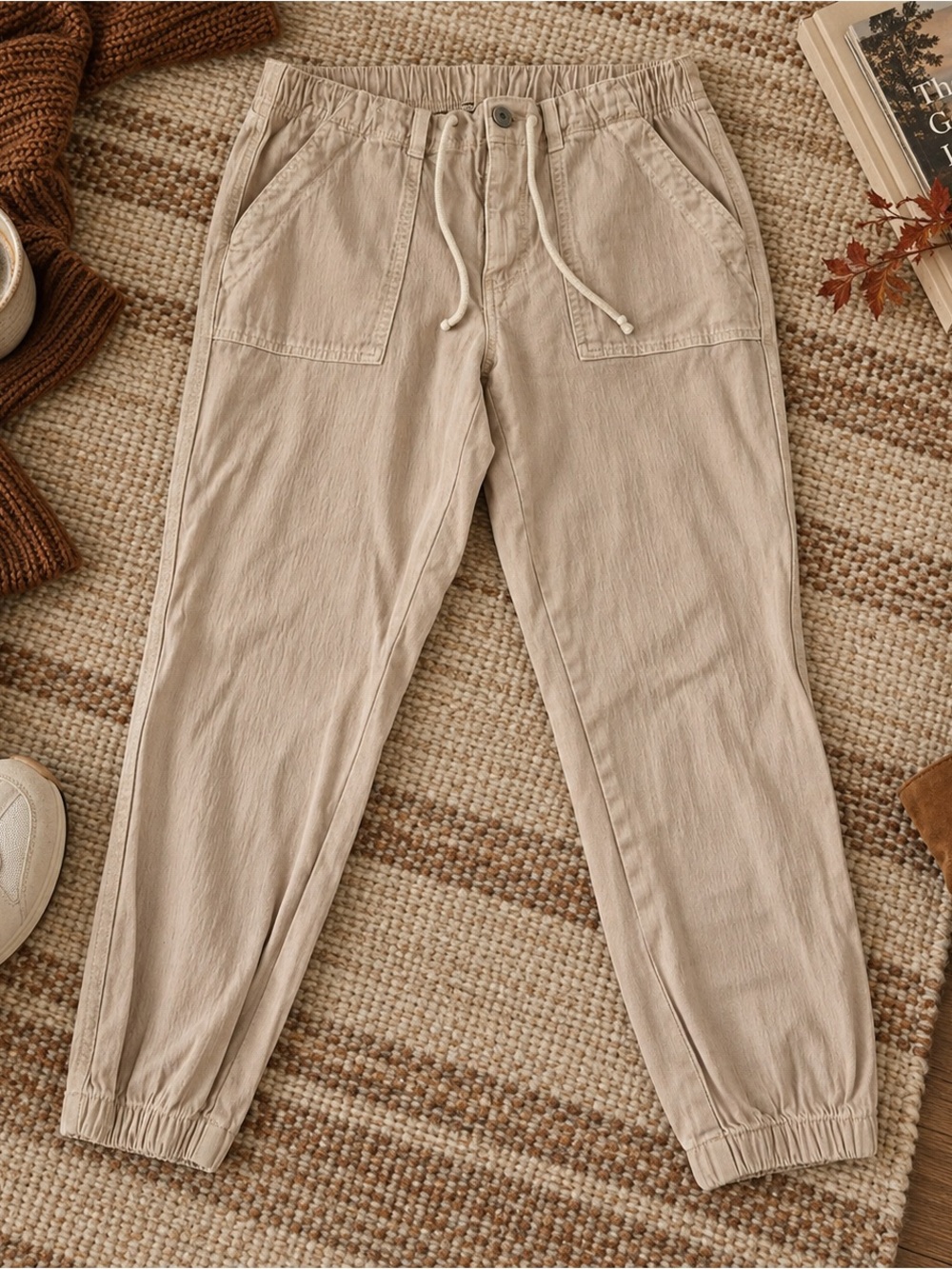 Utility Jogger Pants Khaki Tan Sz 12 Elastic Waist